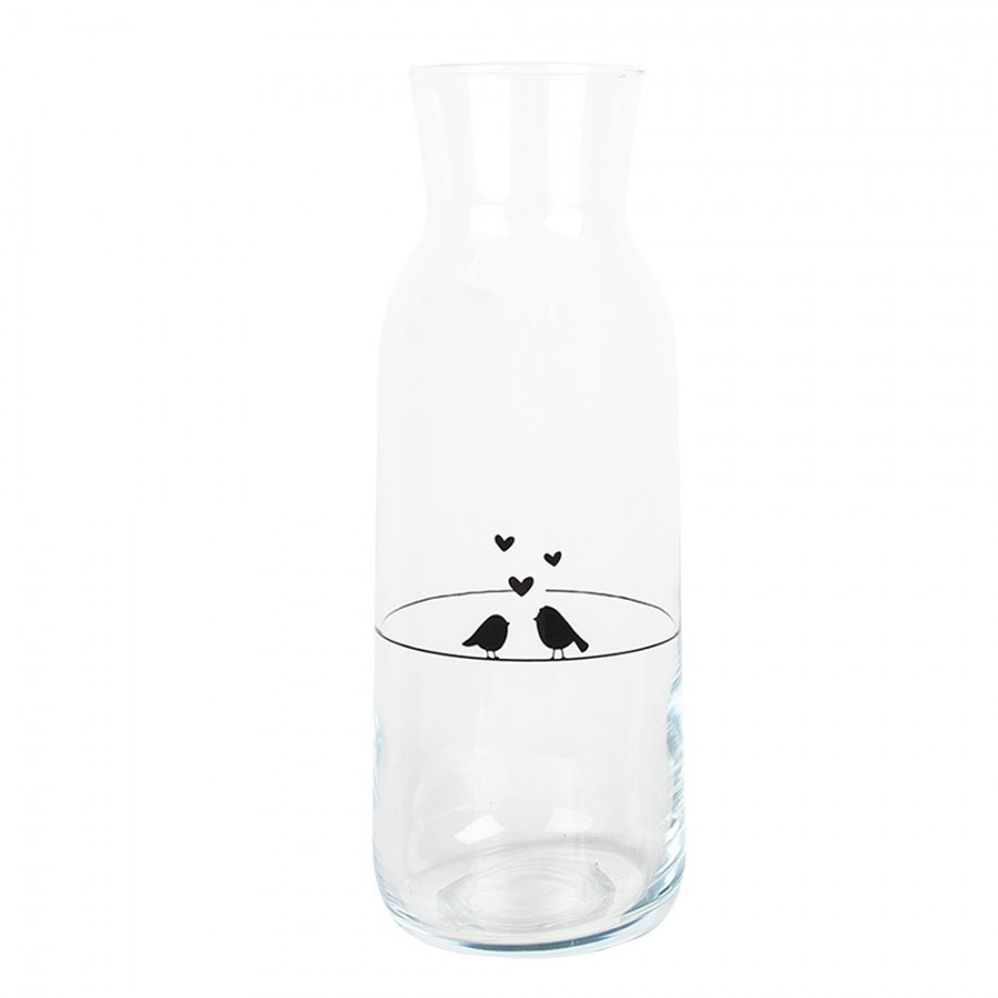 Skleněná karafa s ptáčky a srdíčky Love Birds - Ø 9*25 cm / 1000 ml