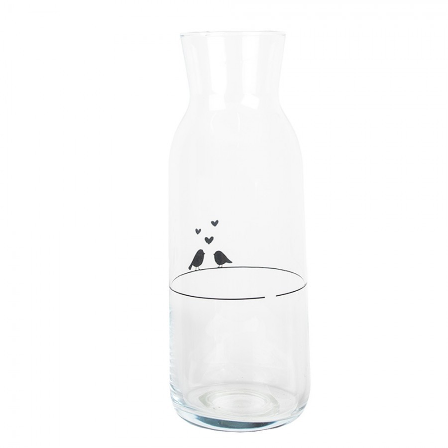 Skleněná karafa s ptáčky a srdíčky Love Birds - Ø 9*25 cm / 1000 ml