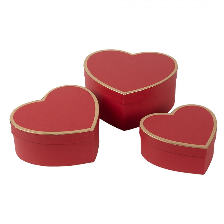 3ks červený box ve tvaru srdce - 28*26*14/24*23*12/21*20*10 cm