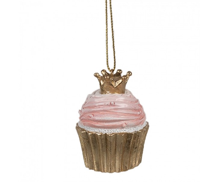 Růžovo-zlatá vánoční ozdoba Cupcake - Ø 4*6 cm