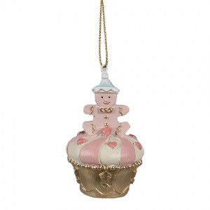 Růžovo-zlatá vánoční ozdoba Cupcake - Ø 5*8 cm 