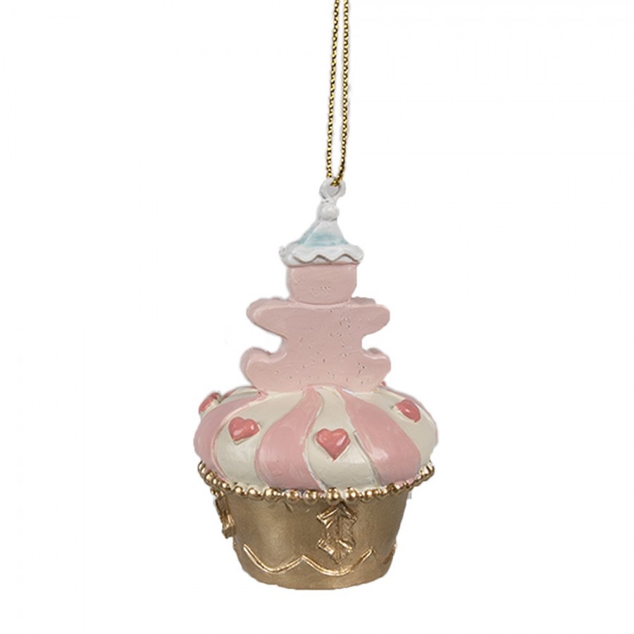 Růžovo-zlatá vánoční ozdoba Cupcake - Ø 5*8 cm 
