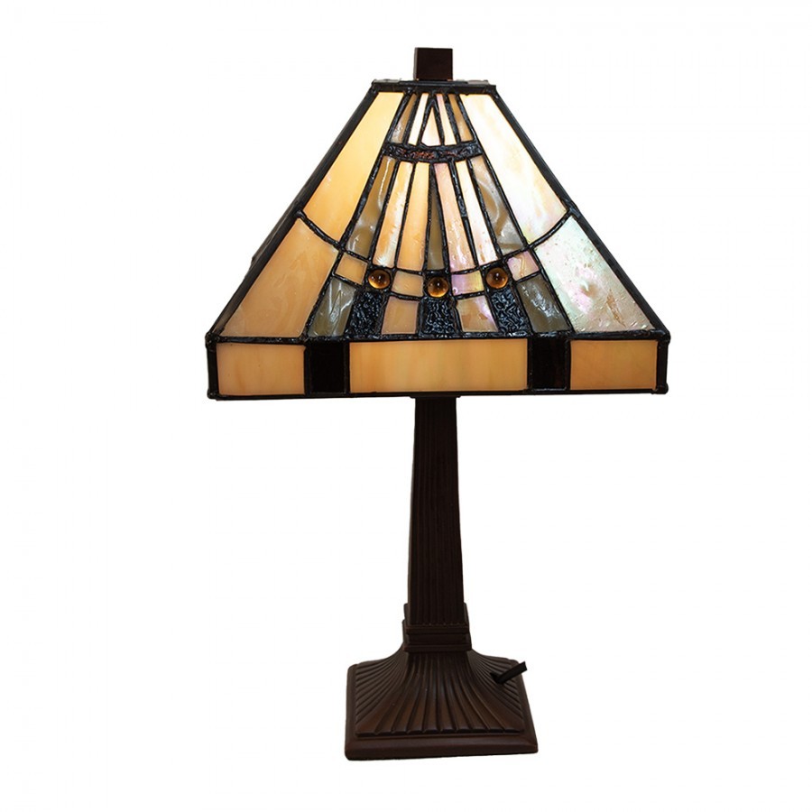 Table Lamp Tiffany 23x23x38 Cm Beige Glass Desk Lamp - 23*23*38 cm E14/ma* 1*40W
