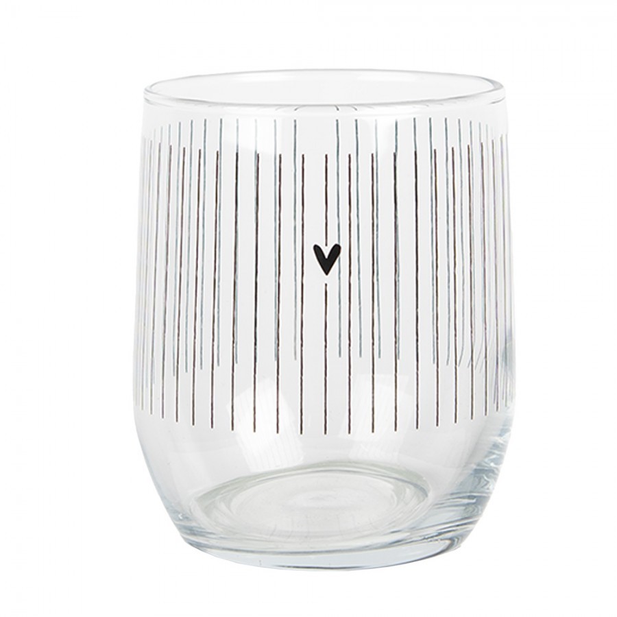 Sklenička se srdíčkem a proužky Lovely Day - Ø 8*9 cm / 300 ml