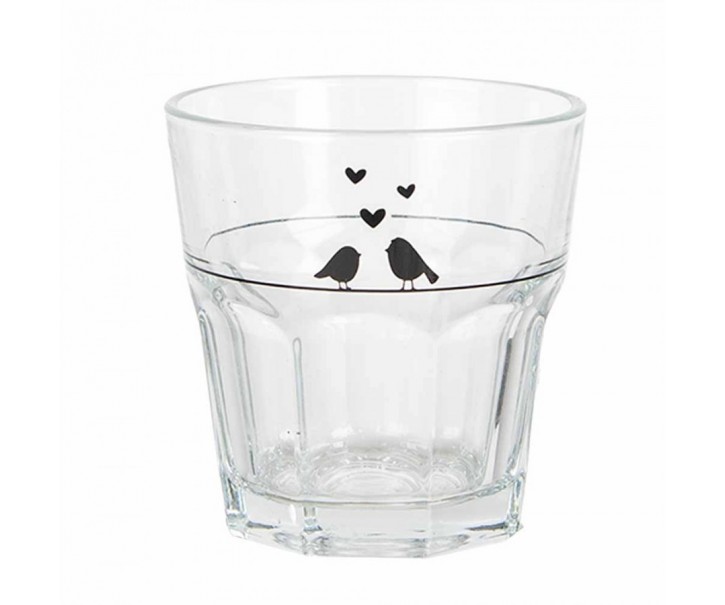 Sklenička s ptáčky a srdíčky Love Birds - Ø 8*8 cm / 200 ml Clayre & Eef