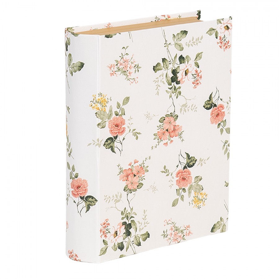 Bílý úložný box s květy ve tvaru knihy Book Van - 17*14*5 cm