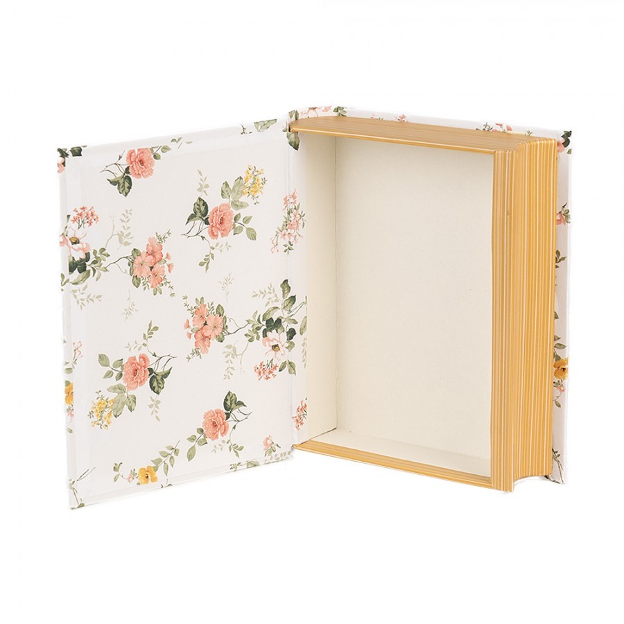 Bílý úložný box s květy ve tvaru knihy Book Van - 17*14*5 cm