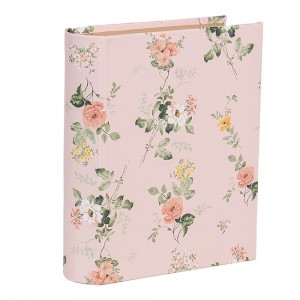Růžový úložný box s květy ve tvaru knihy Book Van - 17*14*5 cm