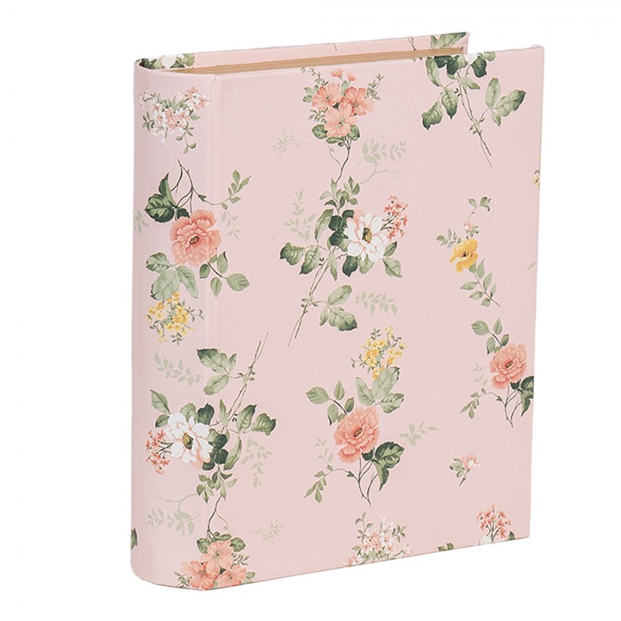 Růžový úložný box s květy ve tvaru knihy Book Van - 17*14*5 cm