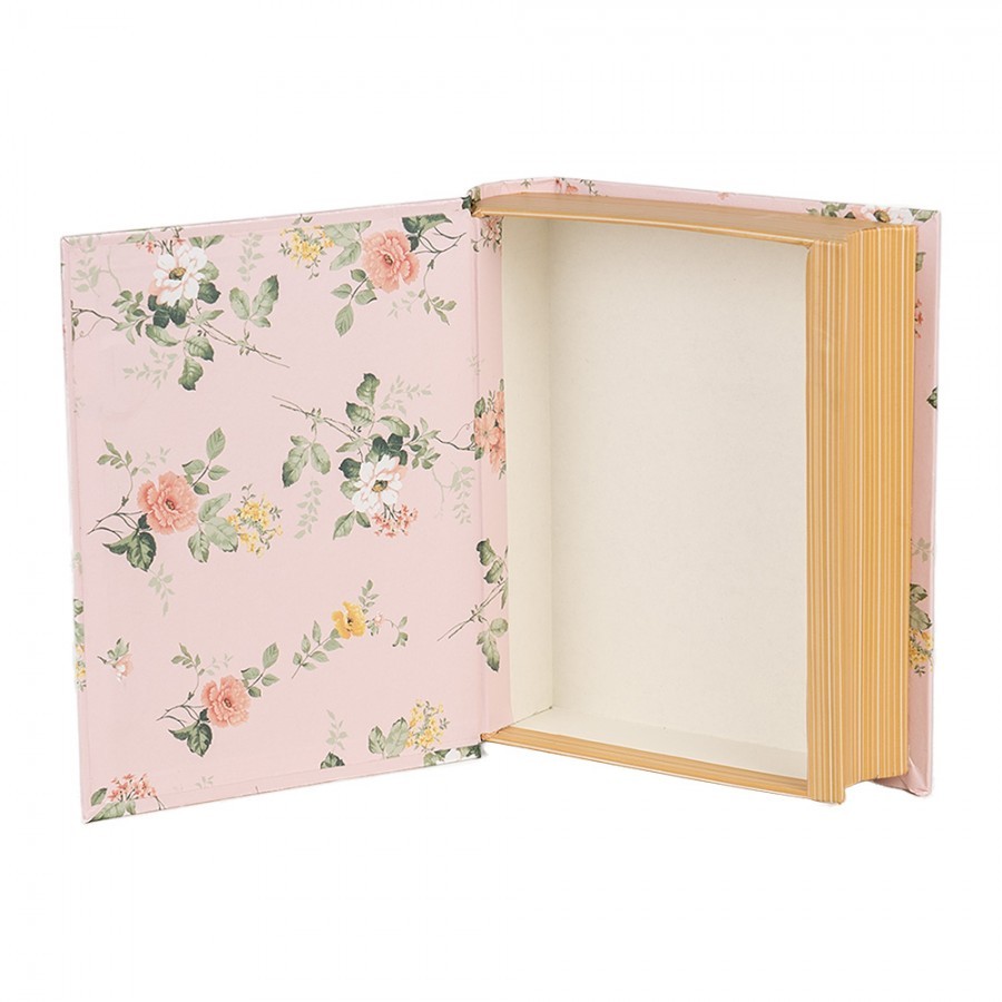 Růžový úložný box s květy ve tvaru knihy Book Van - 17*14*5 cm