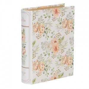 Bílý úložný box s květy ve tvaru knihy Book Van - 17*14*5 cm
