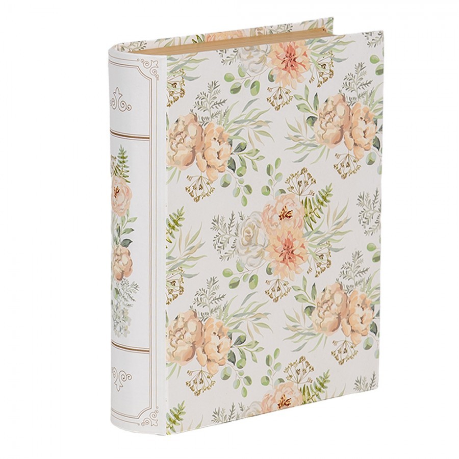 Bílý úložný box s květy ve tvaru knihy Book Van - 17*14*5 cm