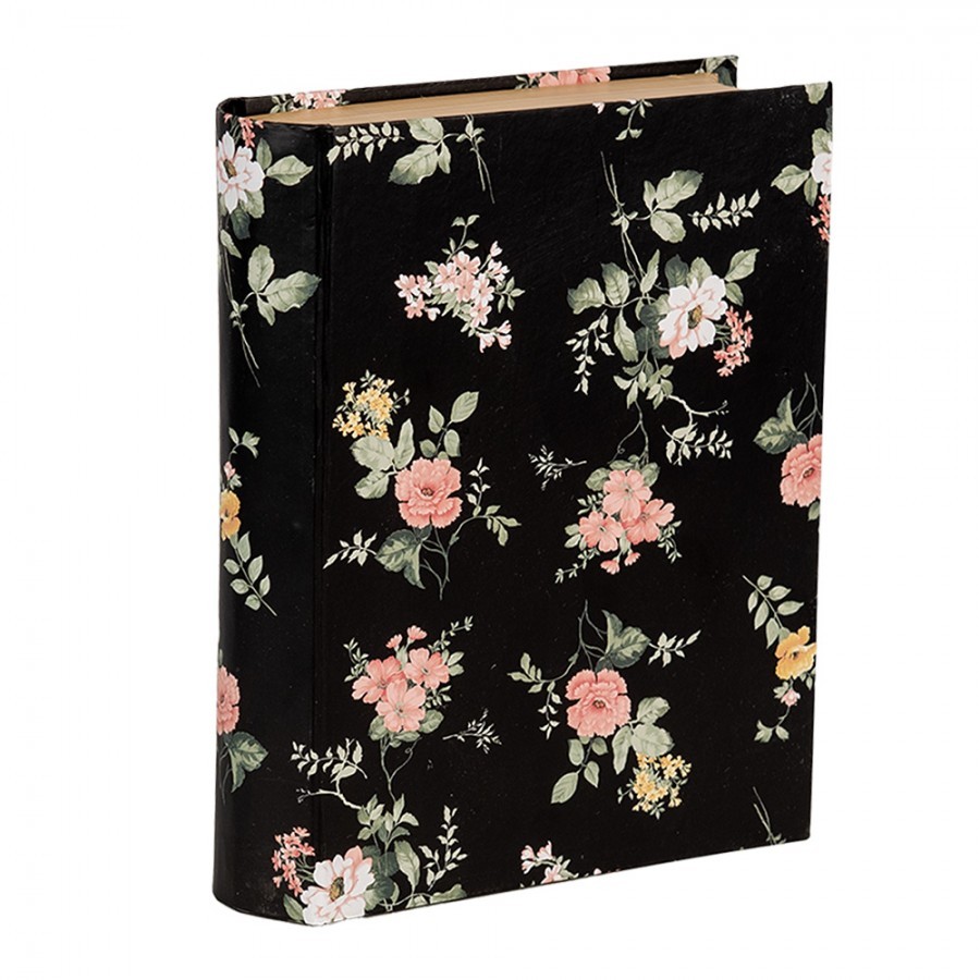 Černý úložný box s květy ve tvaru knihy Book Van - 17*14*5 cm