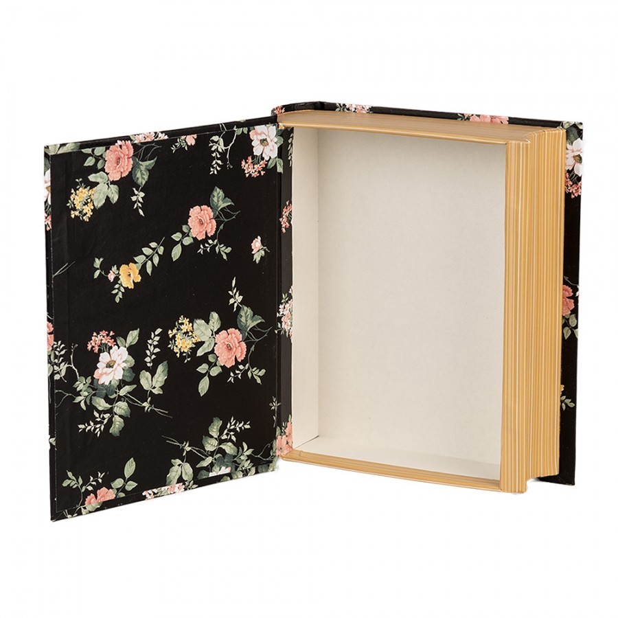 Černý úložný box s květy ve tvaru knihy Book Van - 17*14*5 cm