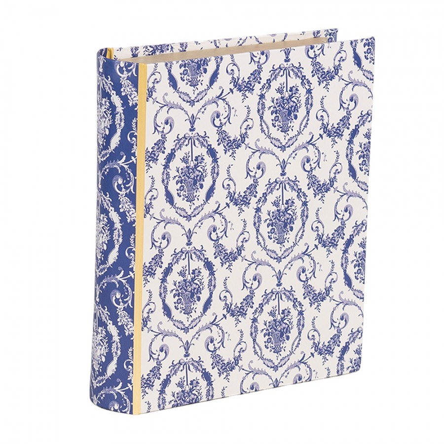 Bílo-modrý úložný box s květy ve tvaru knihy Book Van - 17*14*5 cm