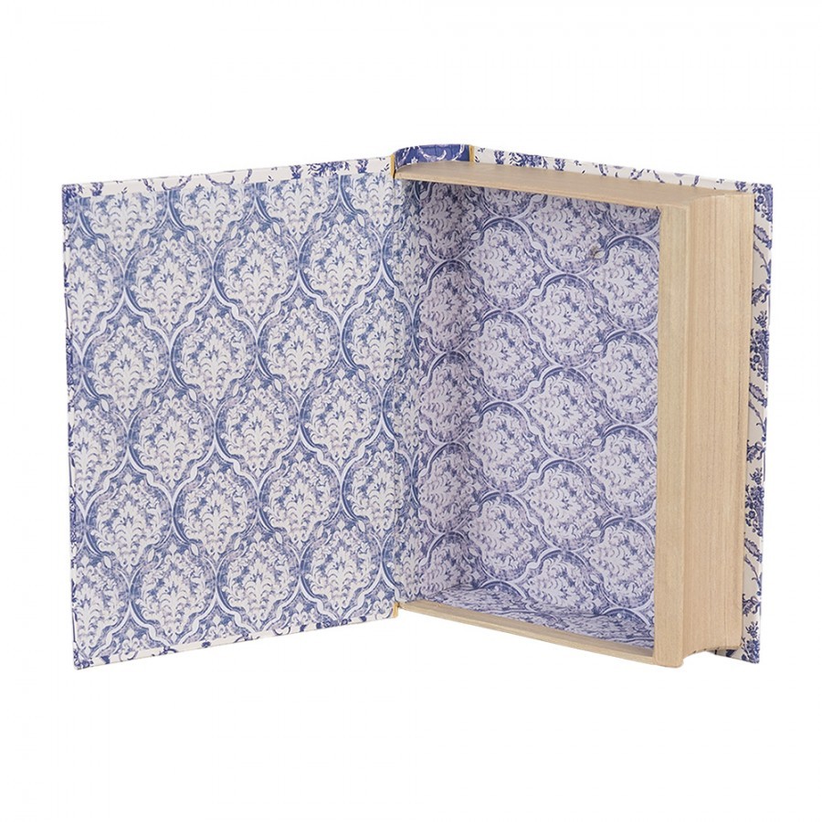 Bílo-modrý úložný box s květy ve tvaru knihy Book Van - 17*14*5 cm