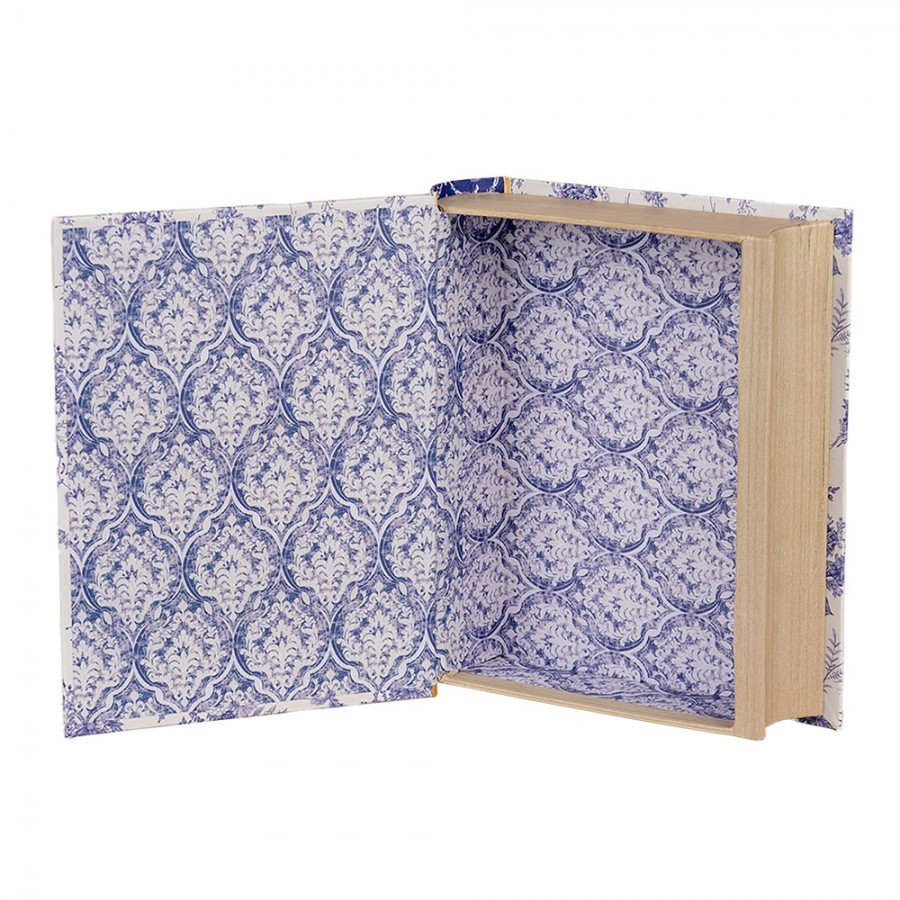 Bílo-modrý úložný box s květy ve tvaru knihy Book Van - 17*14*5 cm