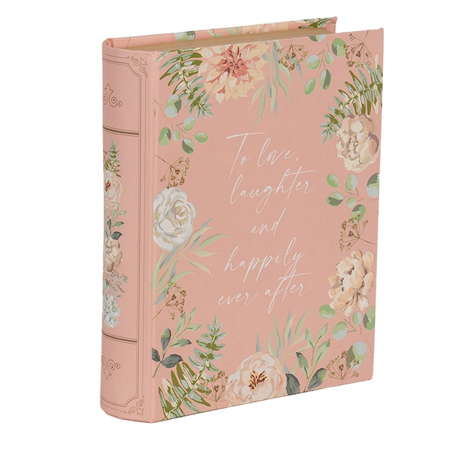 Růžový úložný box s květy ve tvaru knihy Book Van - 17*14*5 cm