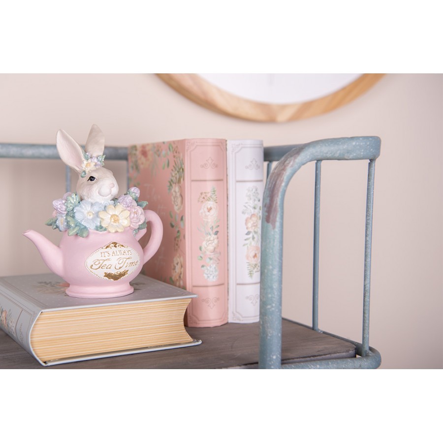 Růžový úložný box s květy ve tvaru knihy Book Van - 17*14*5 cm