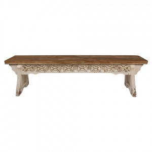 Béžovo-hnědá dřevěná lavice Brocante wood - 169*36*46 cm