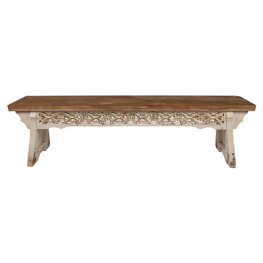 Béžovo-hnědá dřevěná lavice Brocante wood - 169*36*46 cm