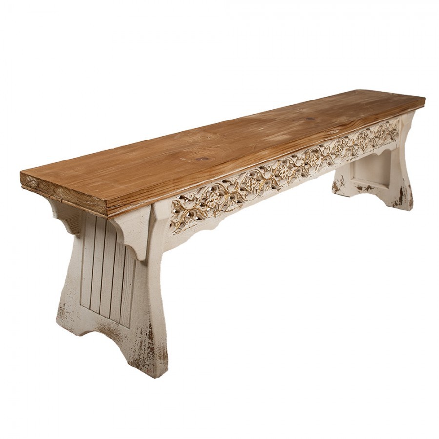 Béžovo-hnědá dřevěná lavice Brocante wood - 169*36*46 cm