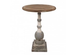 Hnědo-šedý antik dřevěný kulatý stůl Anais - Ø 51*71 cm