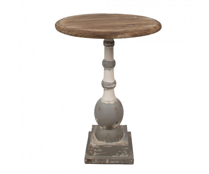 Hnědo-šedý antik dřevěný kulatý stůl Anais - Ø 51*71 cm Clayre & Eef