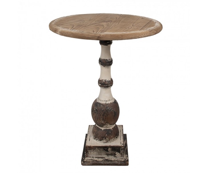 Hnědo-šedý antik dřevěný kulatý stůl Anais - Ø 62*81 cm Clayre & Eef