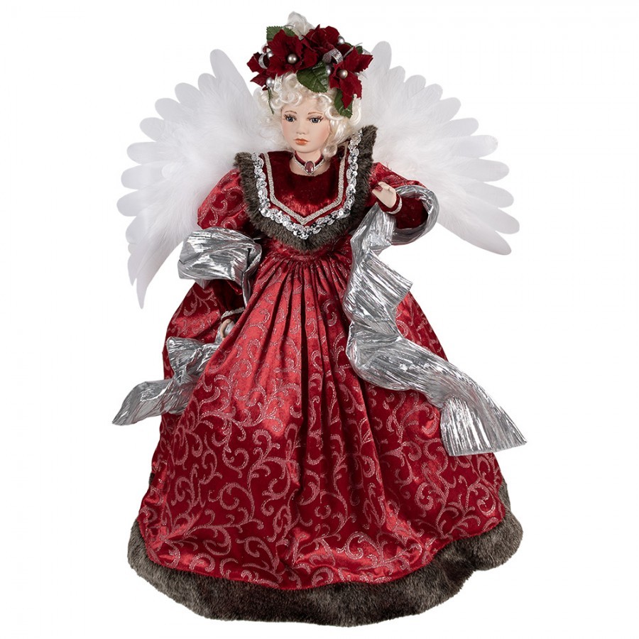 Červený hrající Anděl v šatech a svítícími křídly Angel Chris led - 50*30*65 cm
