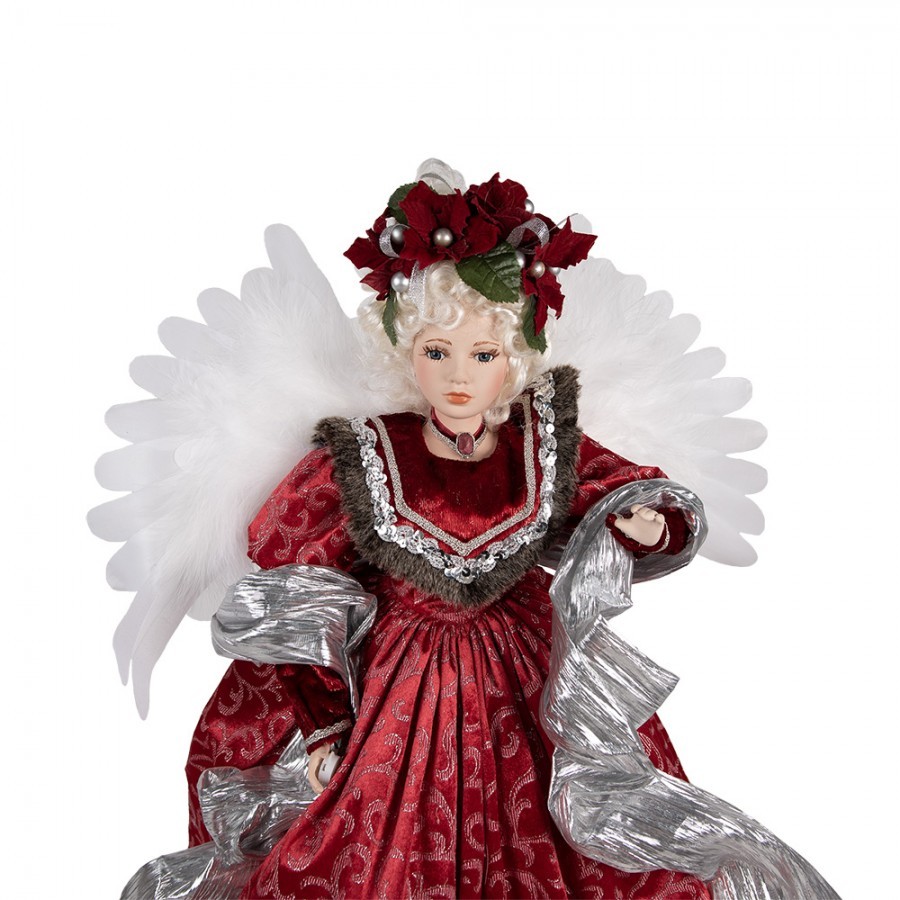 Červený hrající Anděl v šatech a svítícími křídly Angel Chris led - 50*30*65 cm
