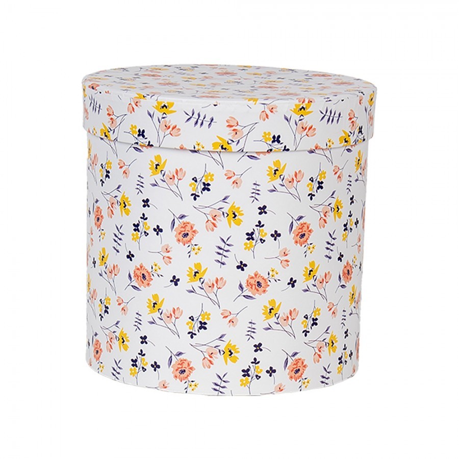 3ks bílý kulatý box s jemnými květy - Ø 19*19 / Ø 17*17 / Ø 15*15 cm