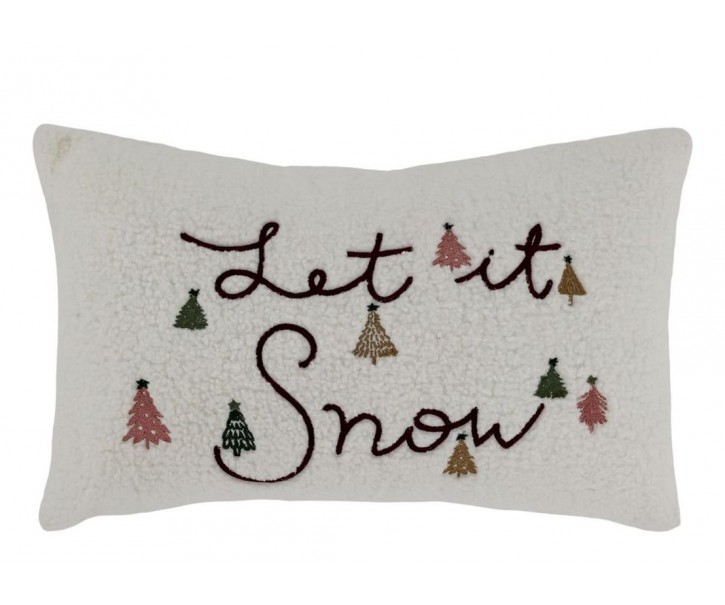 Bílý chlupatý povlak na polštář se stromky Let it Snow - 35*50 cm