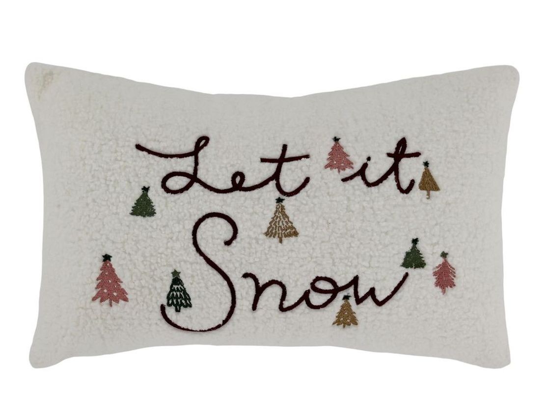 Bílý chlupatý povlak na polštář se stromky Let it Snow - 35*50 cm