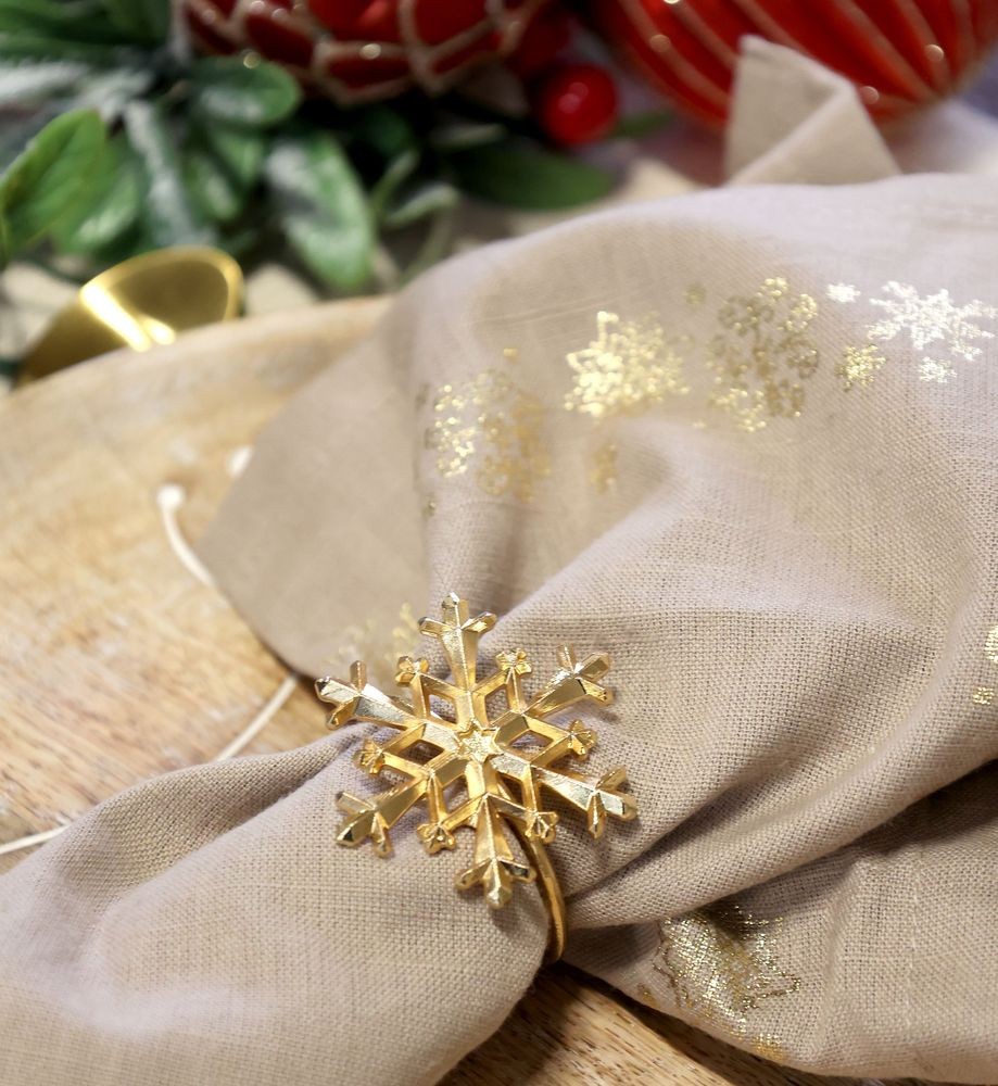 Mosazný antik kovový kroužek na ubrousek s vločkou Snowflakes - 4*4*4 cm