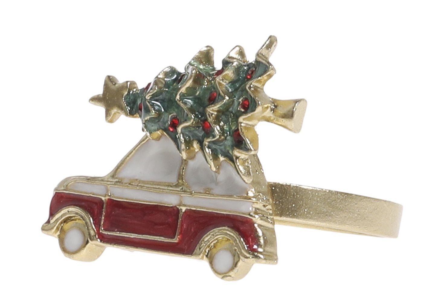 Mosazný antik kovový kroužek na ubrousek auto se stromkem - 4*4*4 cm