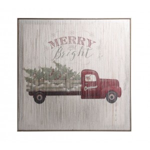 Vintage nástěnný obraz s autem a led světýlky Merry Bright - 60*2,5*60 cm