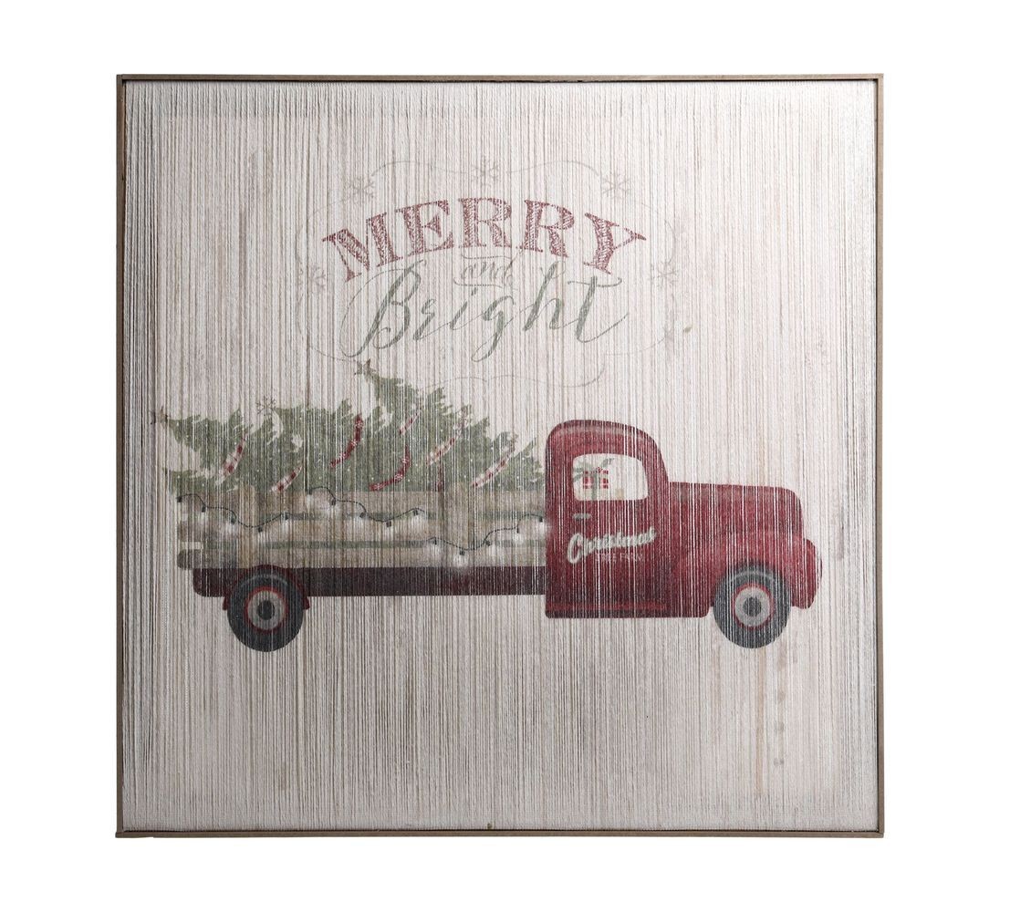 Vintage nástěnný obraz s autem a led světýlky Merry Bright - 60*2,5*60 cm