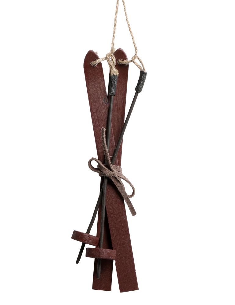 Červená vánoční ozdoba vintage lyže - 6*2*20 cm 