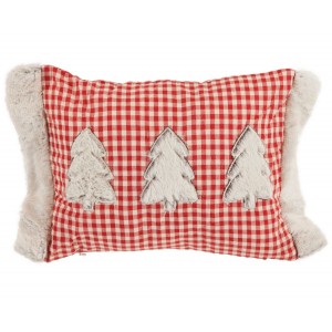 Bílo-červený károvaný polštář se stromky Snow - 32*24 cm