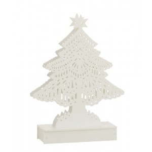 Dekorace bílý dřevěný stromek s led světýlky - 15*4*23 cm