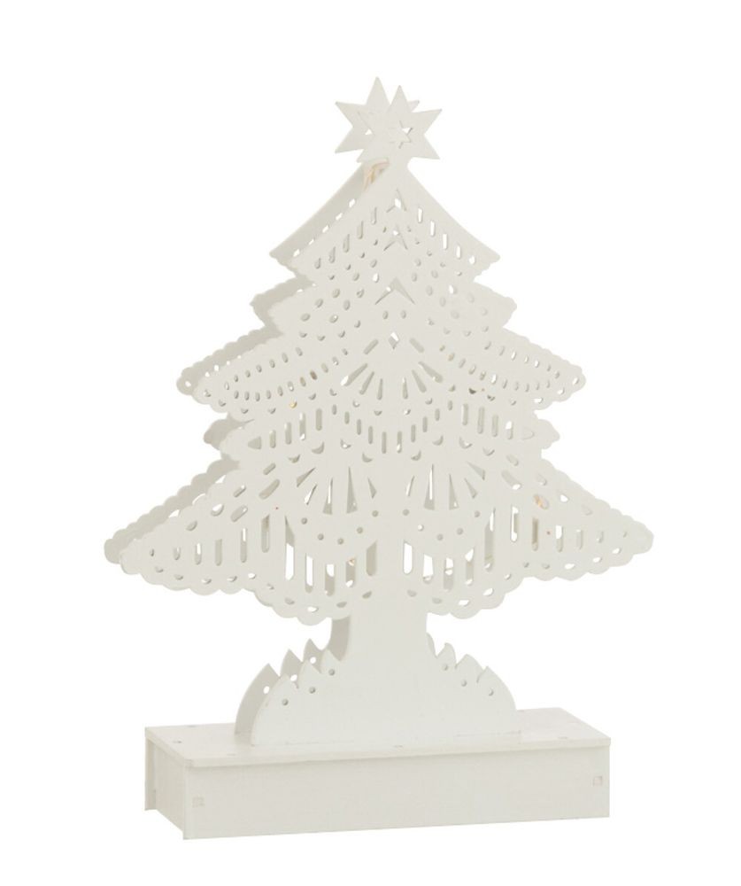 Dekorace bílý dřevěný stromek s led světýlky - 15*4*23 cm
