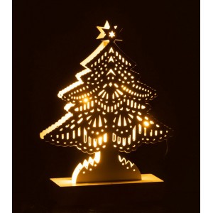 Dekorace bílý dřevěný stromek s led světýlky - 15*4*23 cm