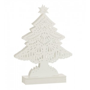 Dekorace bílý dřevěný stromek s led světýlky - 19*5*28 cm