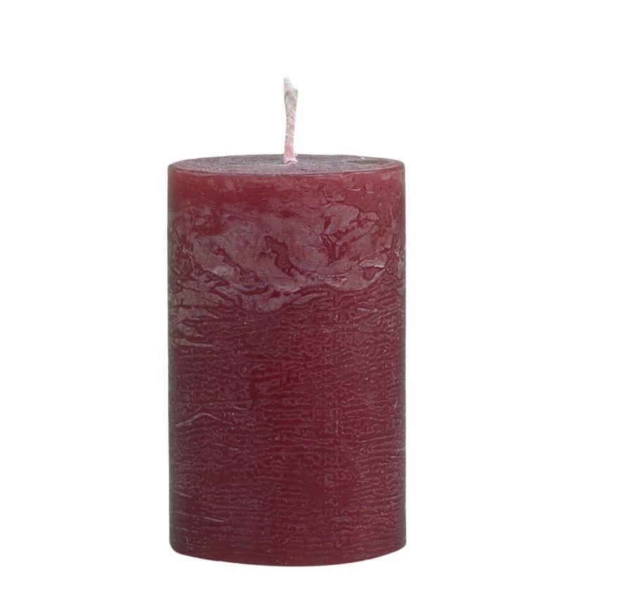 Červená široká svíčka Macon Rustic red - Ø 5*8cm/ 16h