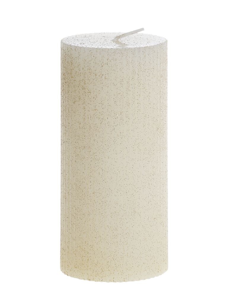 Krémová široká svíčka s drážkami a třpytkami Macon - Ø 7*10cm / 40h