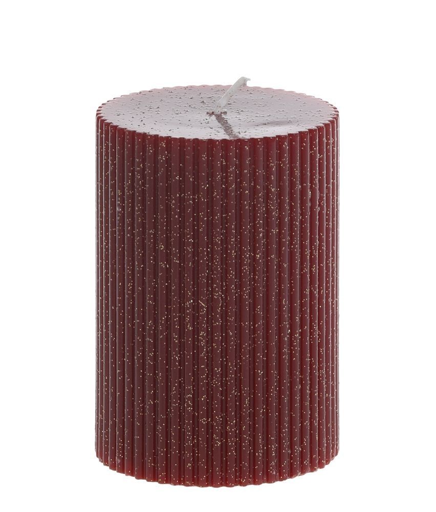 Červená široká svíčka s drážkami a třpytkami Macon - Ø 7*10cm / 40h