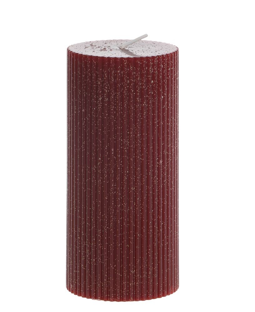 Červená široká svíčka s drážkami a třpytkami Macon - Ø 7*10cm / 40h
