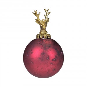 Červená antik skleněná vánoční koule s jelenem Deer - Ø10* 16 cm