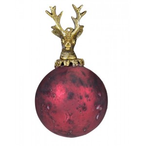 Červená antik skleněná vánoční koule s jelenem Deer - Ø8* 14 cm